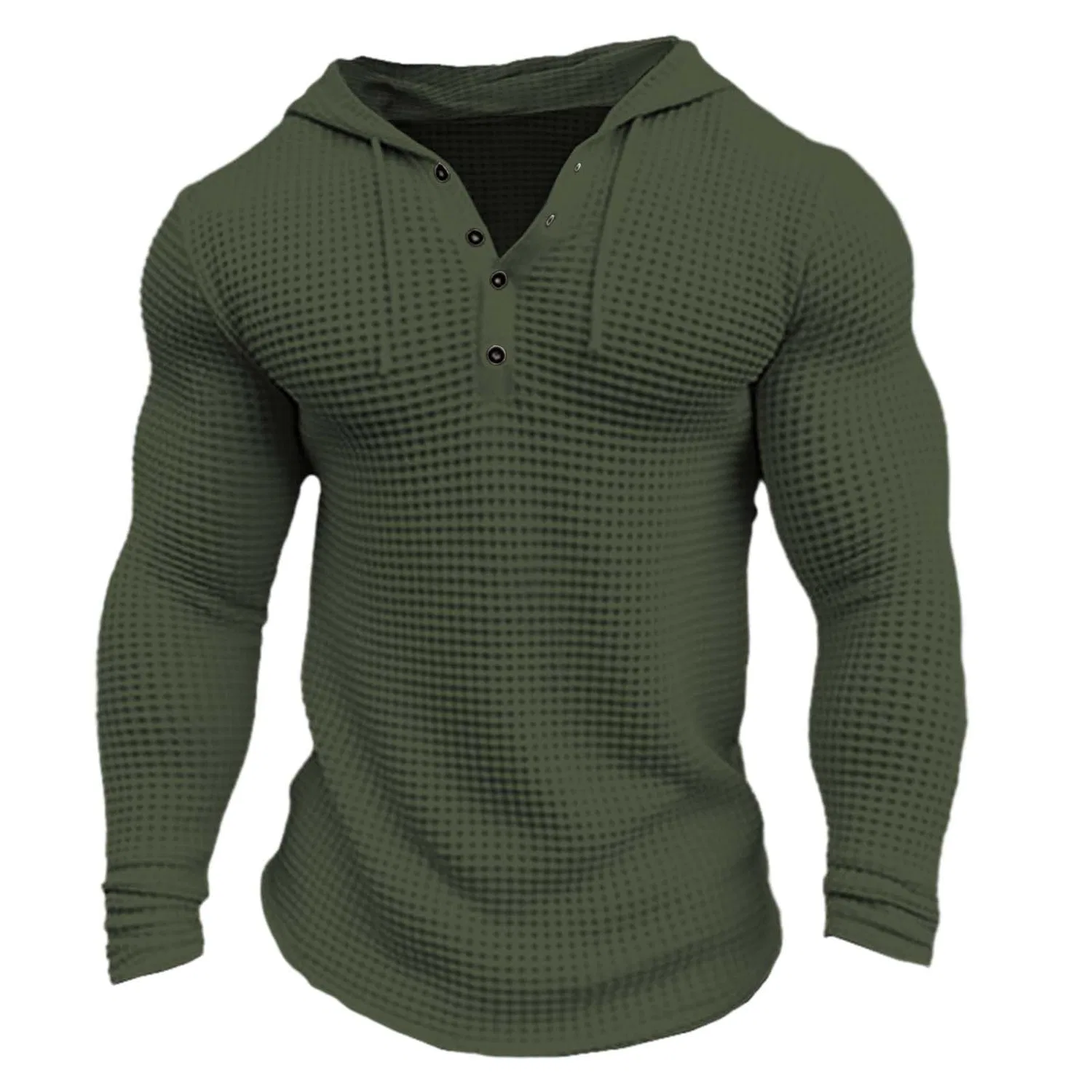 Мужское худи с принтом Honeycomb Drawstring Hoodie Pullover Button Hoodie Muscle Fit Long Sleeve Casual Fashion Athletic Workout Lightweight Sporty Henley, Green — фото 4