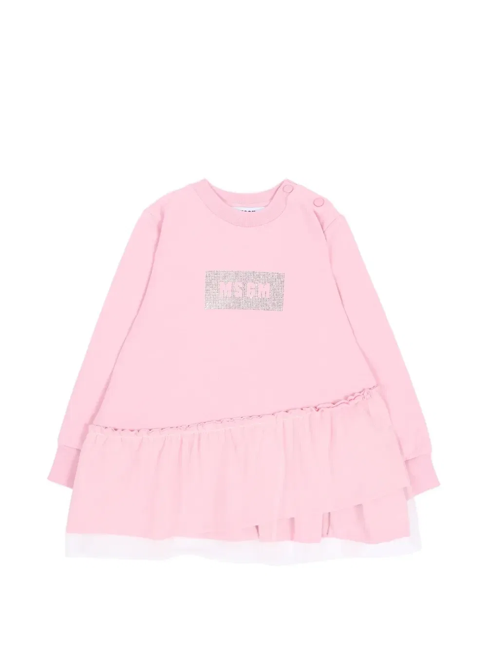 Платье с оборками, украшенное кристаллами MSGM Kids, розовый