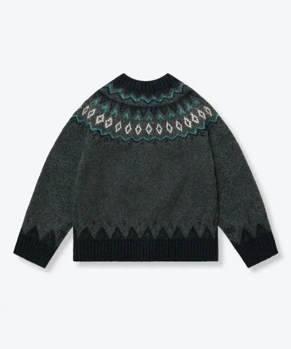Кардиган с круглым вырезом, Fair Isle, Musinsa Standard Kids, серый уголь — фото 4