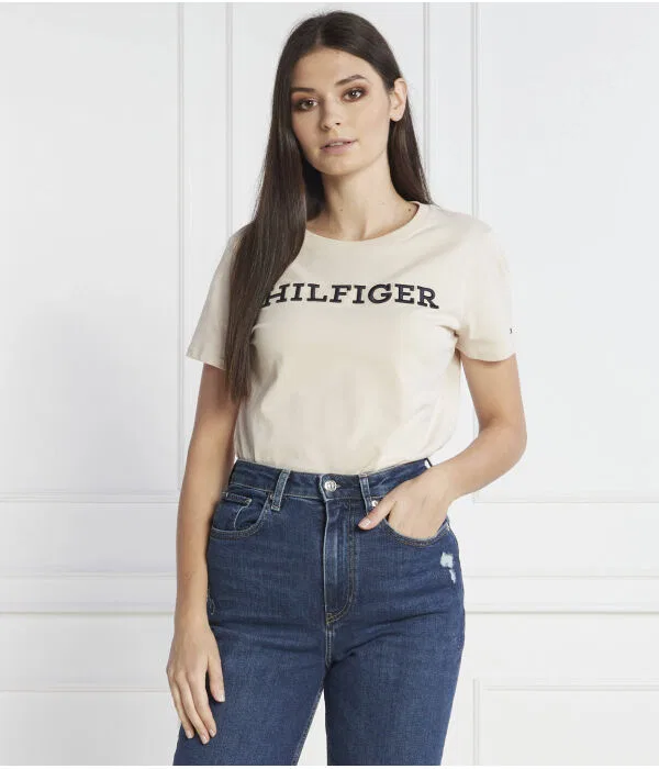 Женская футболка с круглым вырезом Tommy Hilfiger, бежевый — фото 3