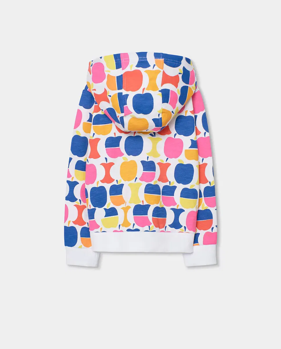 Детская куртка для девочек с принтом Chaqueta felpa manzanas de niña Boboli, Blanco / Azul — фото 3