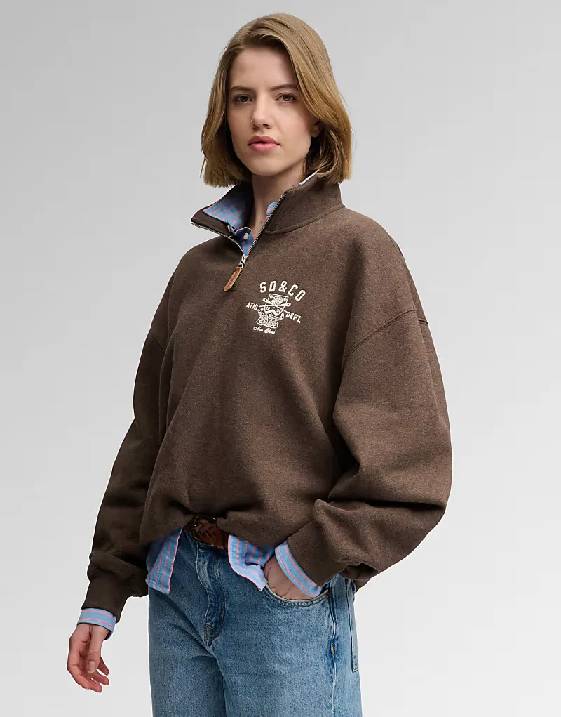 Толстовка Superdry Country Club с половинной молнией, темно-шоколадно-коричневый меланж
