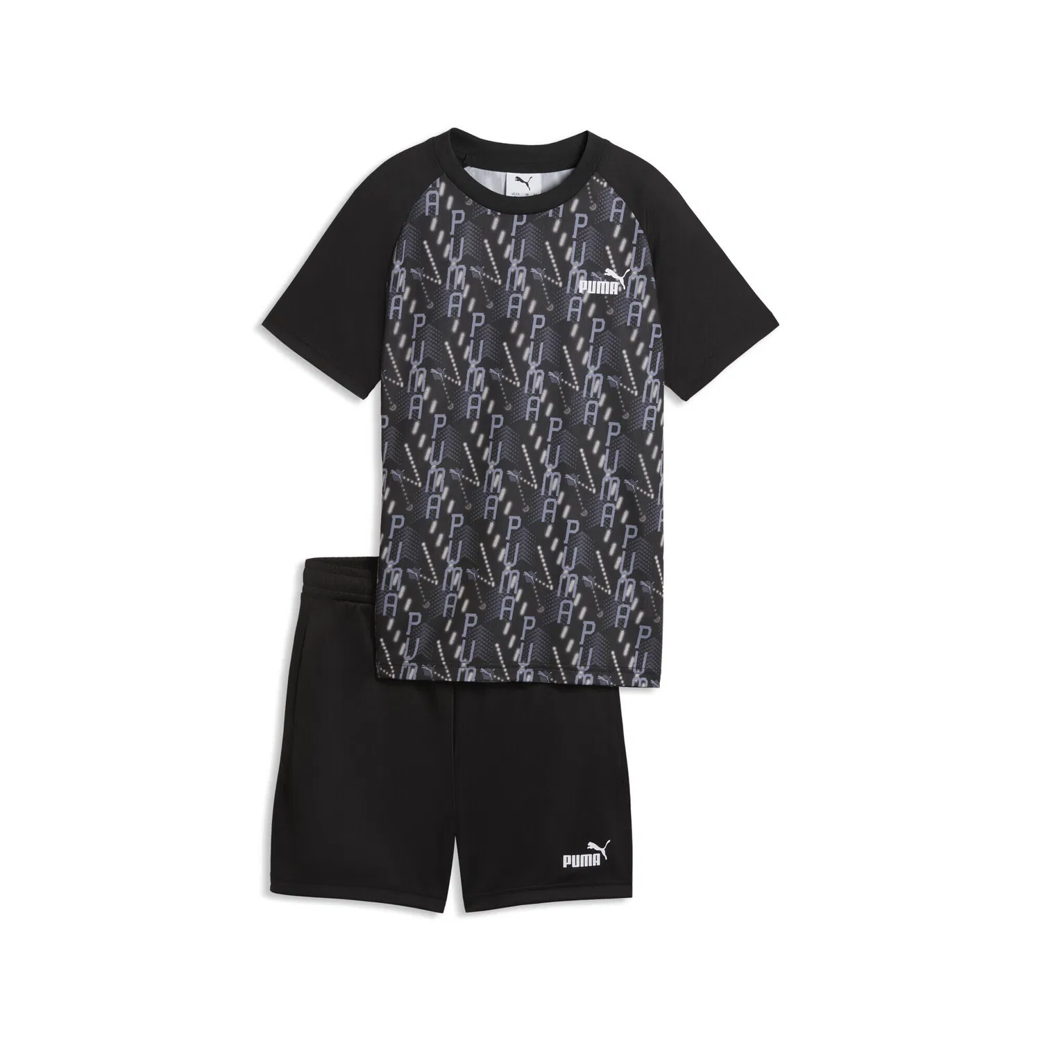 Детский комплект из футболки и шорт с принтом Train All Day Puma, Schwarz