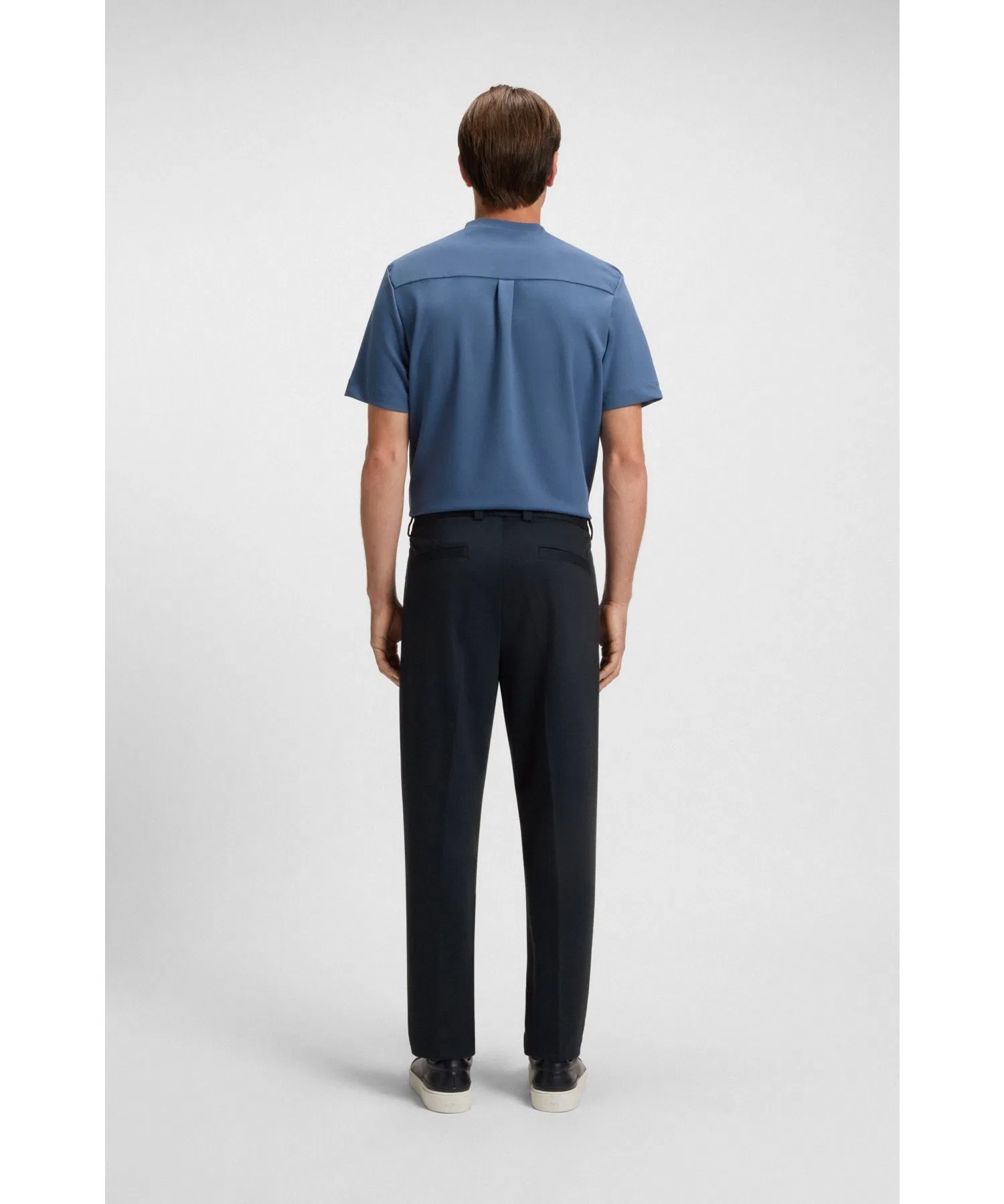 Мужские брюки BOSS Tapered Fit из меланжевого стрейч-твила тёмно-синие — фото 3