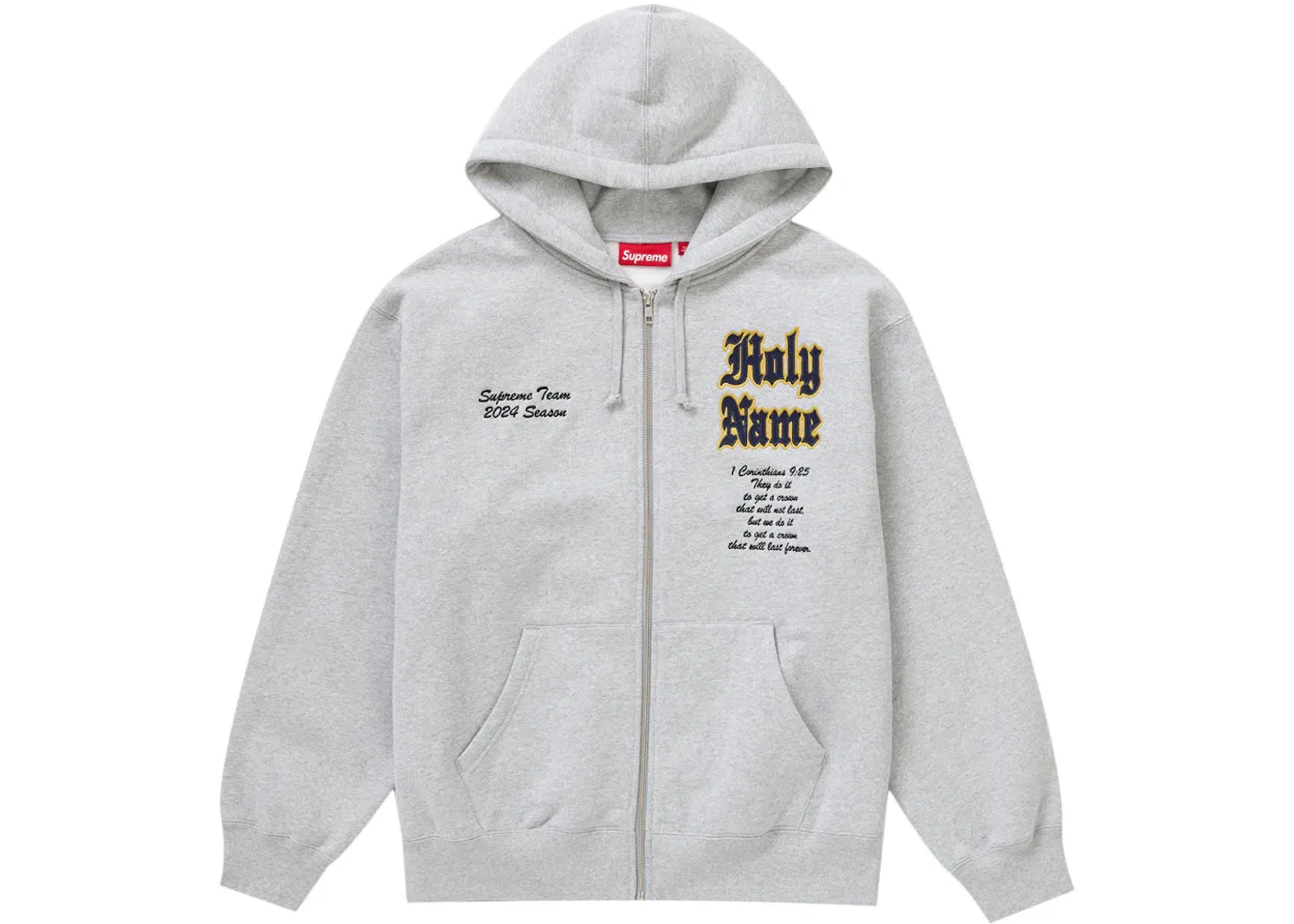 Мужская худи на молнии с вышивкой Supreme Salvation XX Zip Up Hooded Sweatshirt Supreme, Heather Grey