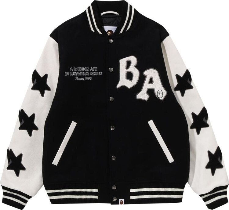 

Куртка BAPE A Bathing Ape Relaxed Fit Varsity Jacket 'Black', черный