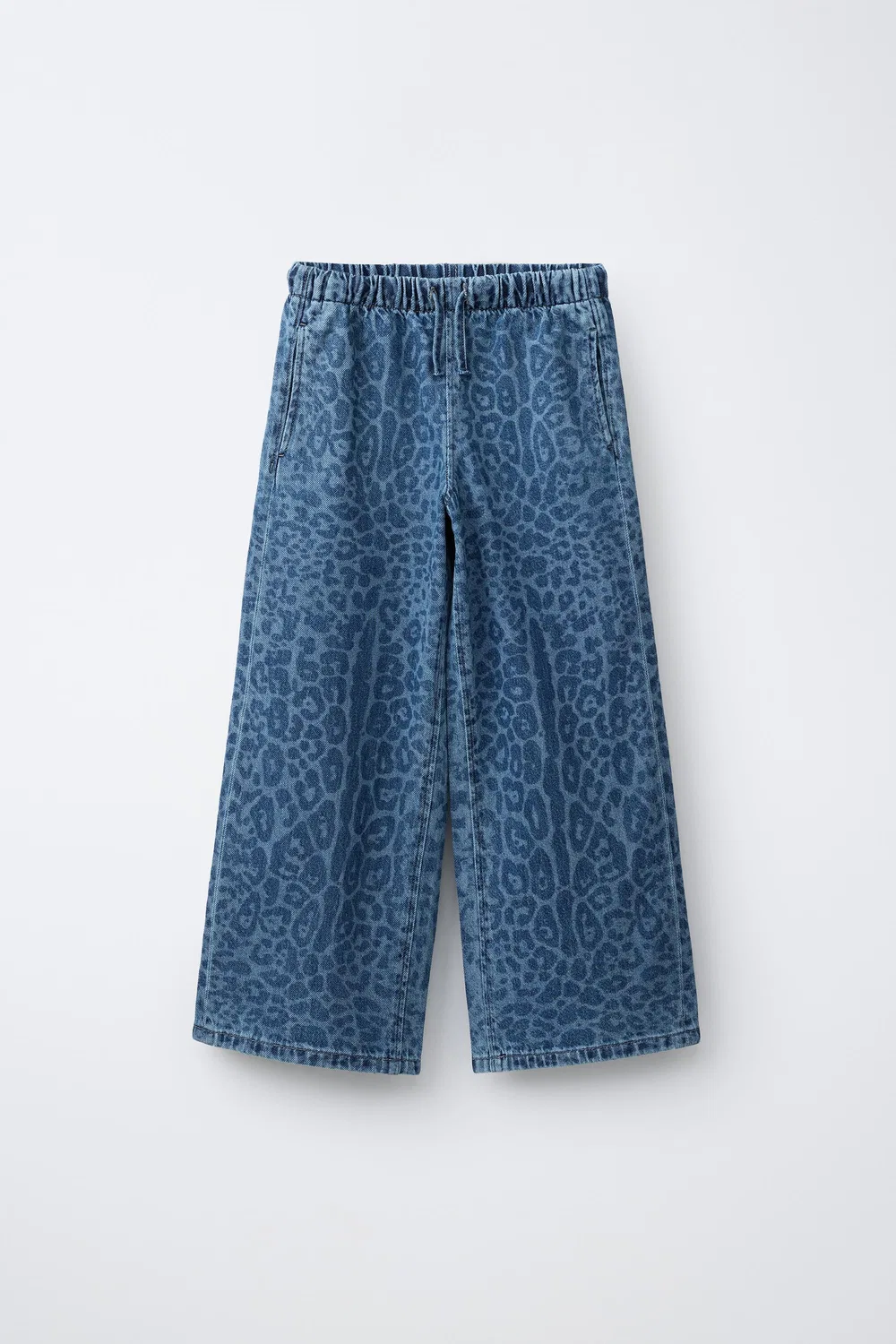 Джинсы с анималистическим принтом и широкими штанинами ZARA, Blue