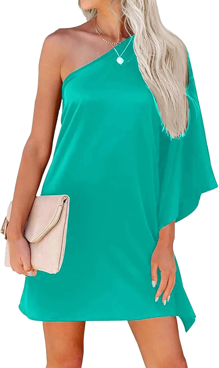 Женское платье с одним рукавом Batwing Sleeve, Green