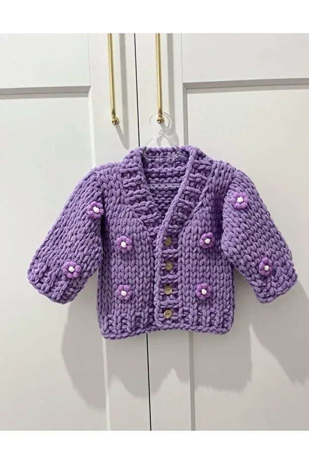 Детский вязаное кардиган с V-образным вырезом Puffybaby Store, Purple