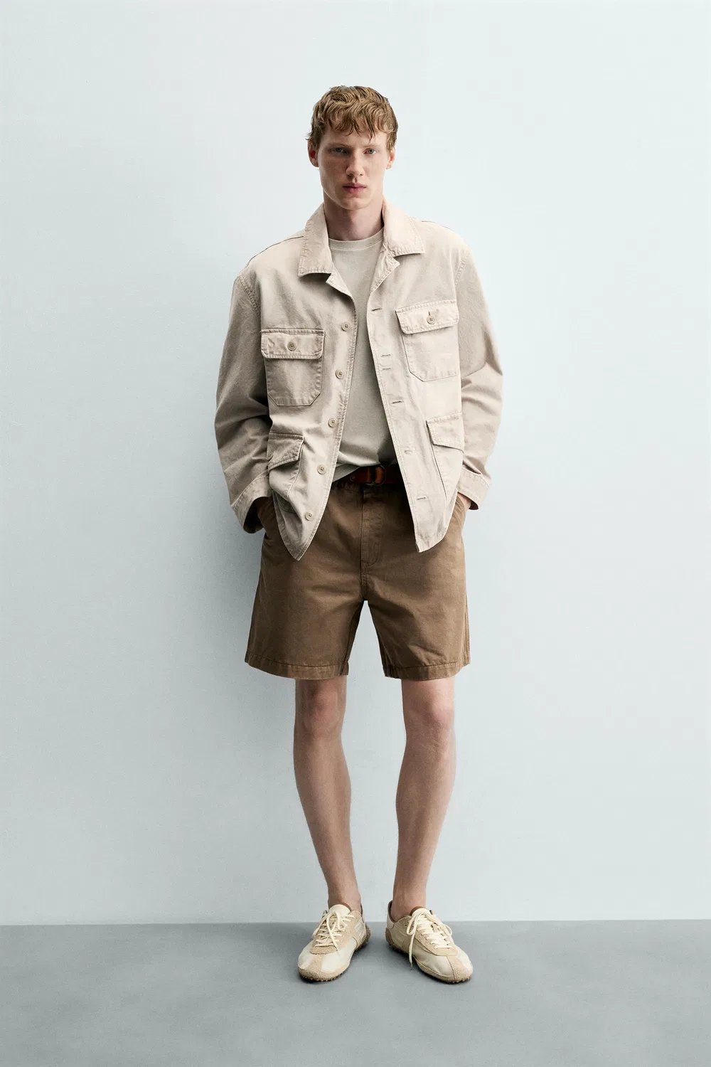 Винтажные выстиранные бермудские шорты ZARA, Light brown
