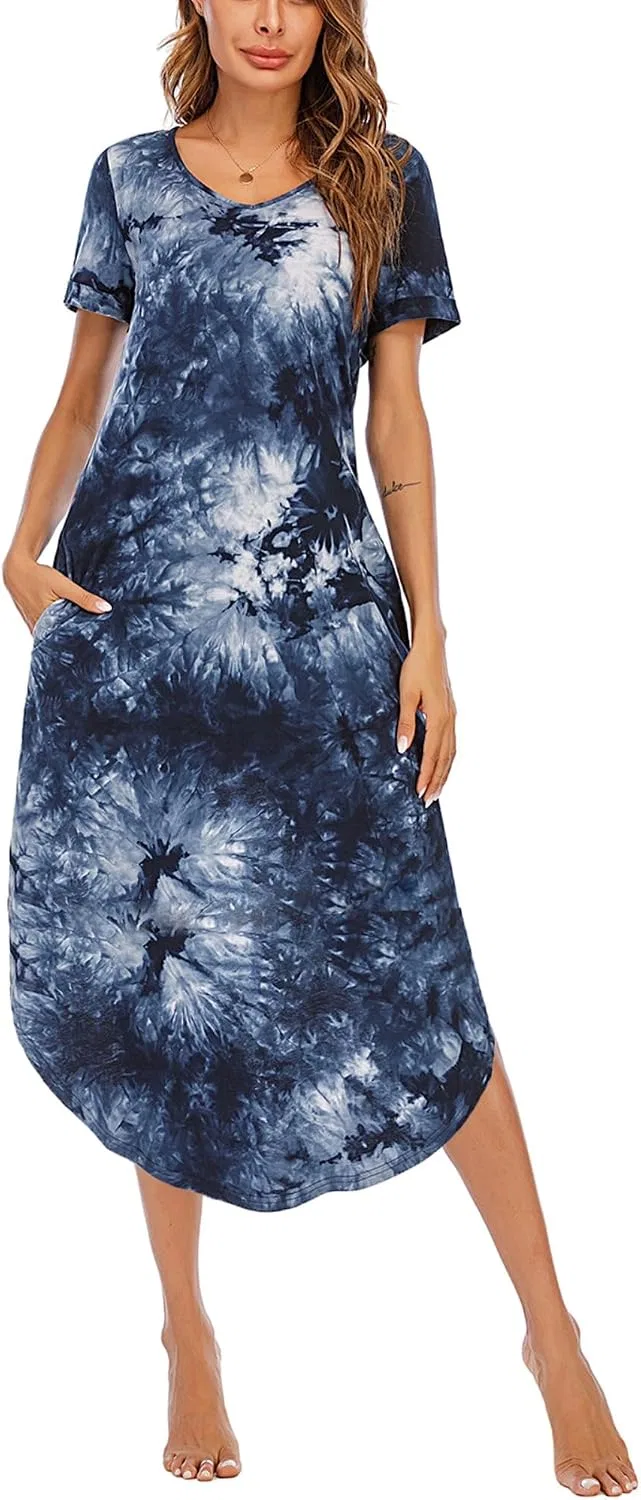 Женское платье-футболка миди с разрезом, Navy Blue Tie Dye — фото 4