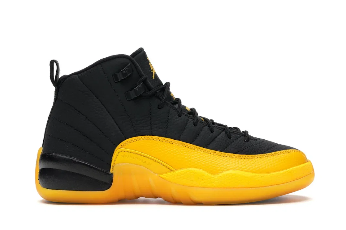 Детские кроссовки для мальчиков с верхом из натуральной кожи Jordan 12 Retro Jordan, Black/University Gold