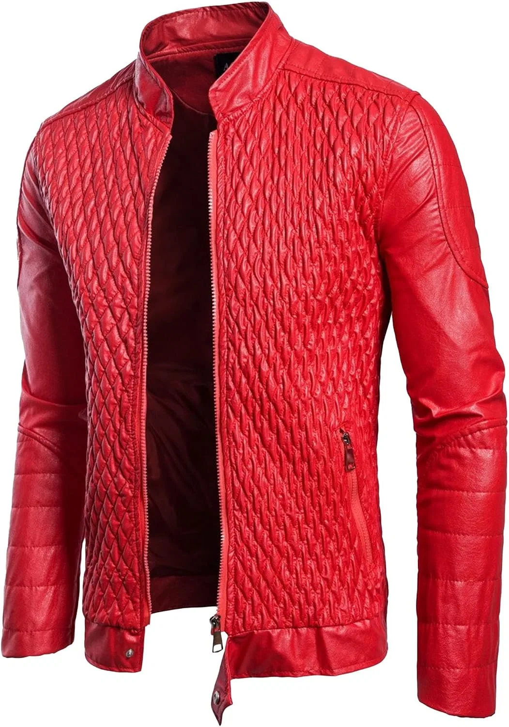 Мужская куртка из экокожи с воротником-стойкой, модель Stand Collar, красный