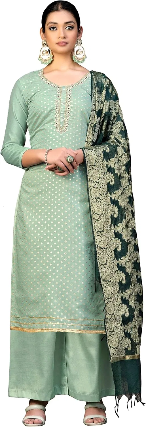 Женский курта-палаццо сет с дупаттой дизайнерская вышивка Diva Couture, Light Green