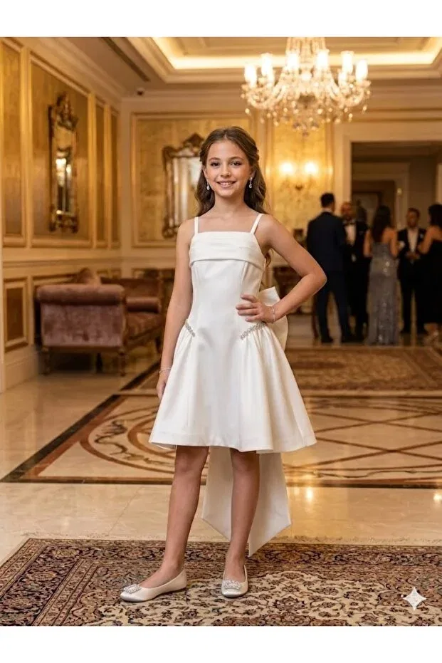 Детское платье для девочек с принтом Modern design bowknot graduation special occasion Erkut, White — фото 2