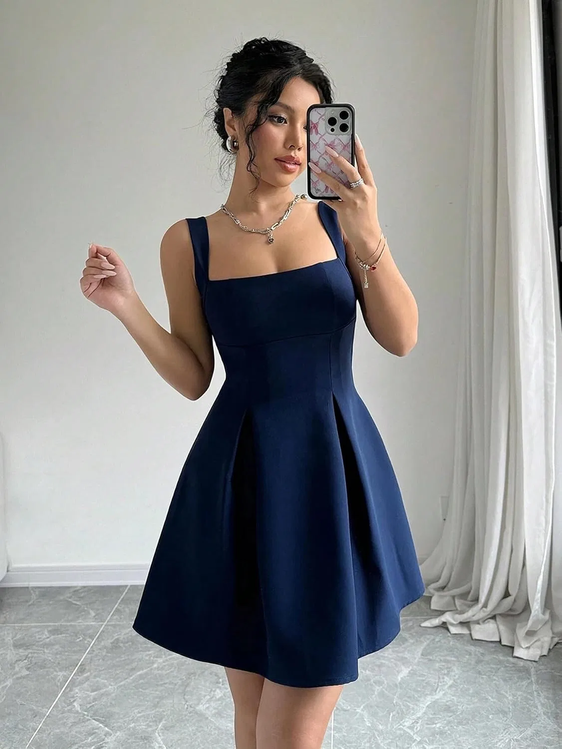 Женское повседневное платье A-силуэта с открытой спиной, Navy Blue — фото 2
