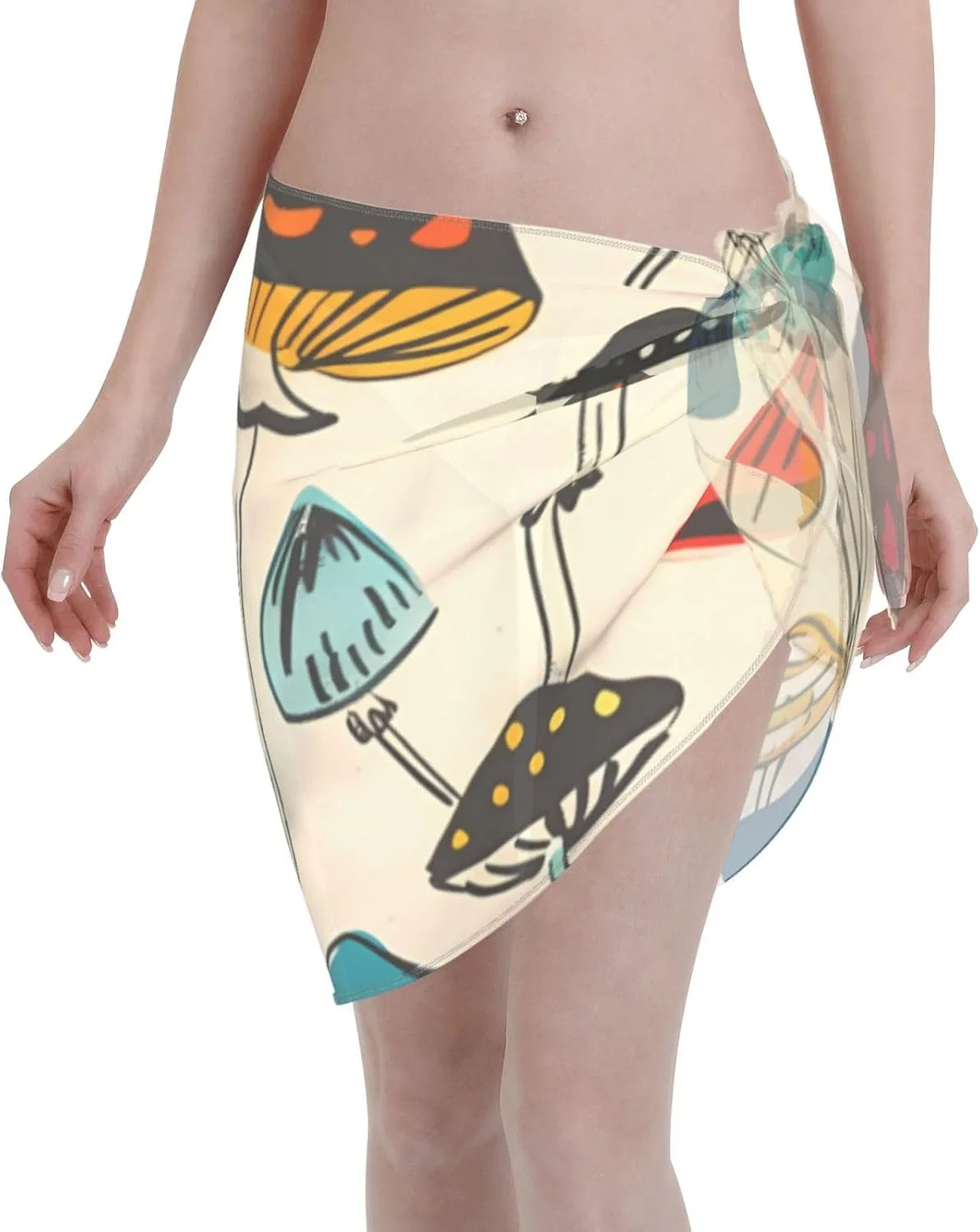Женская пляжная накидка-саронг с принтом, Green And Navy Print, Mushroom Butt 8