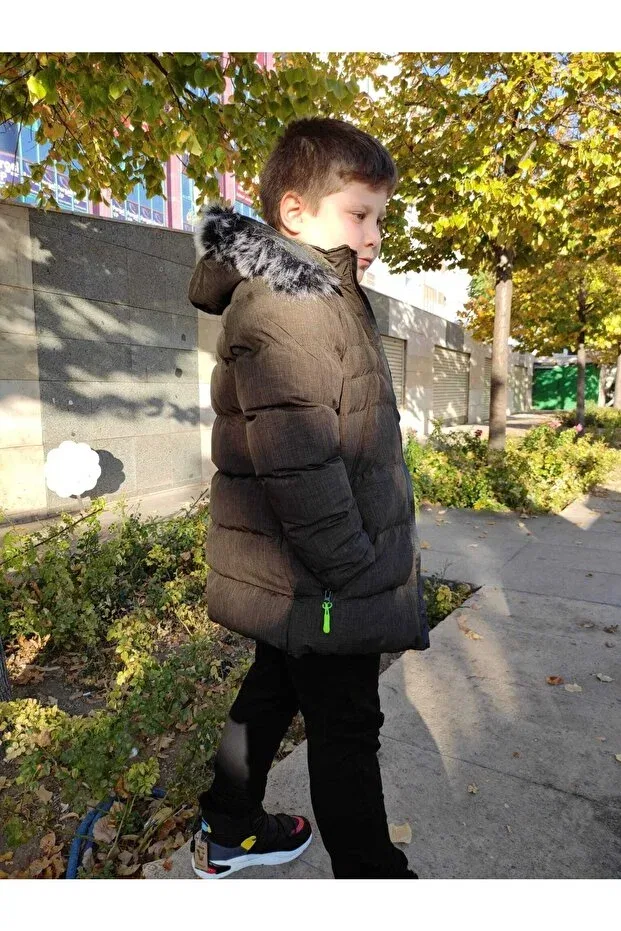 Детское пальто для мальчиков утепленное с капюшоном Moda Arpol, Khaki