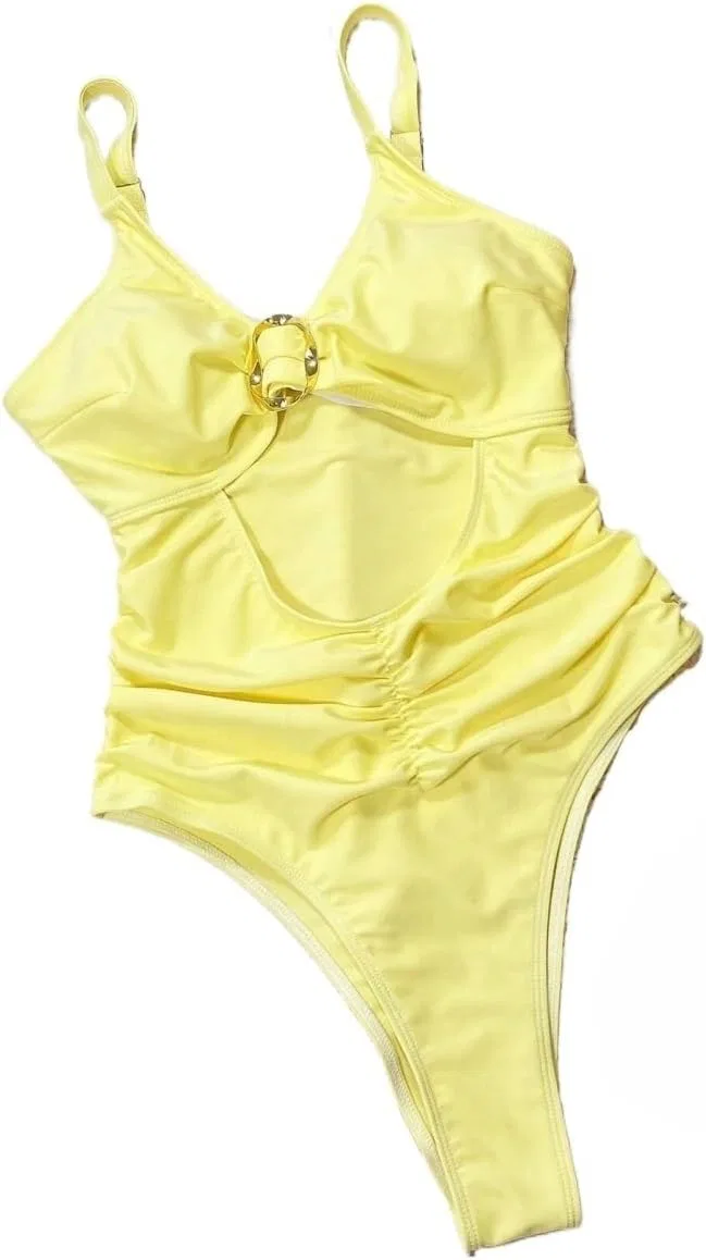 Женский монокини с вырезами и перекрученным кольцом Yellow
