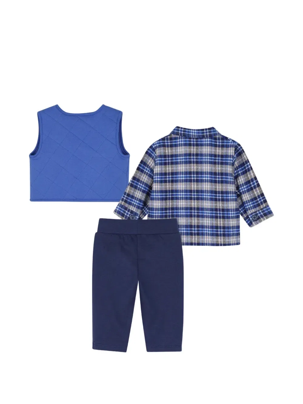 Комплект из жилета брюк и рубашки в клетку Timberland Kids, синий — фото 2