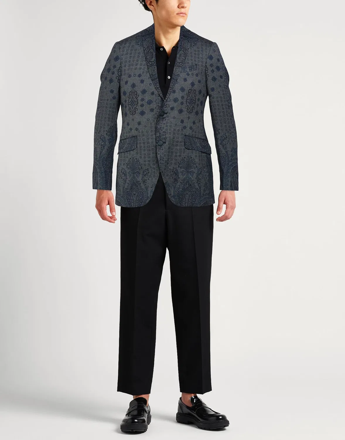 Мужской однобортный пиджак с принтом Paisley Jacquard Etro, темно‑синий — фото 2