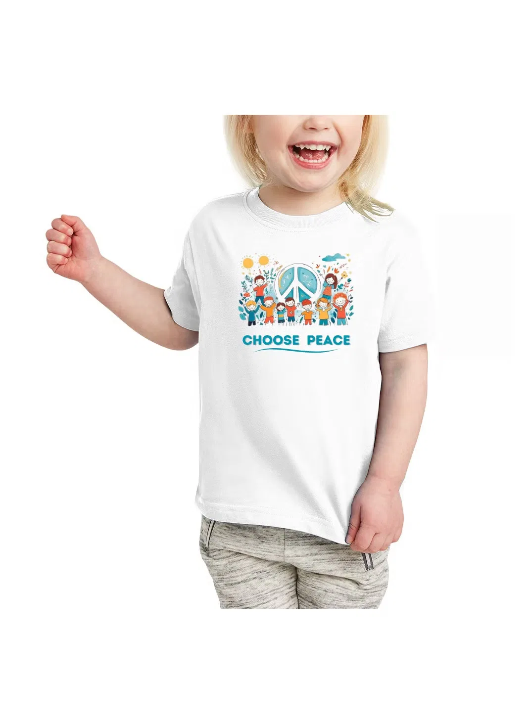 Футболка с принтом для девочки Peace Love Printshop4Me, белый