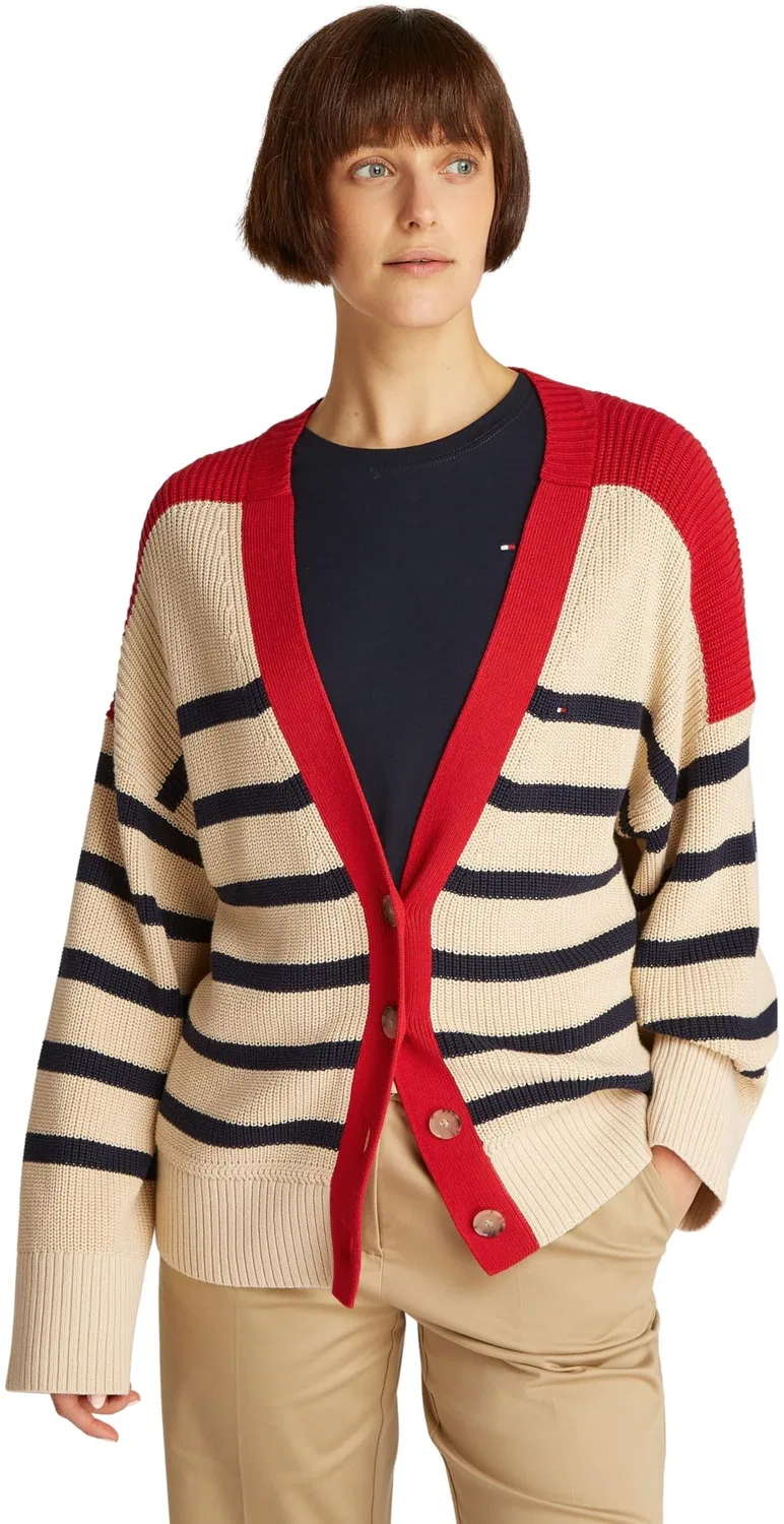 Женский кардиган с V-образным вырезом Co Cardi Mid GG V-NK LS Tommy Hilfiger, Dark Night Navy Stripe