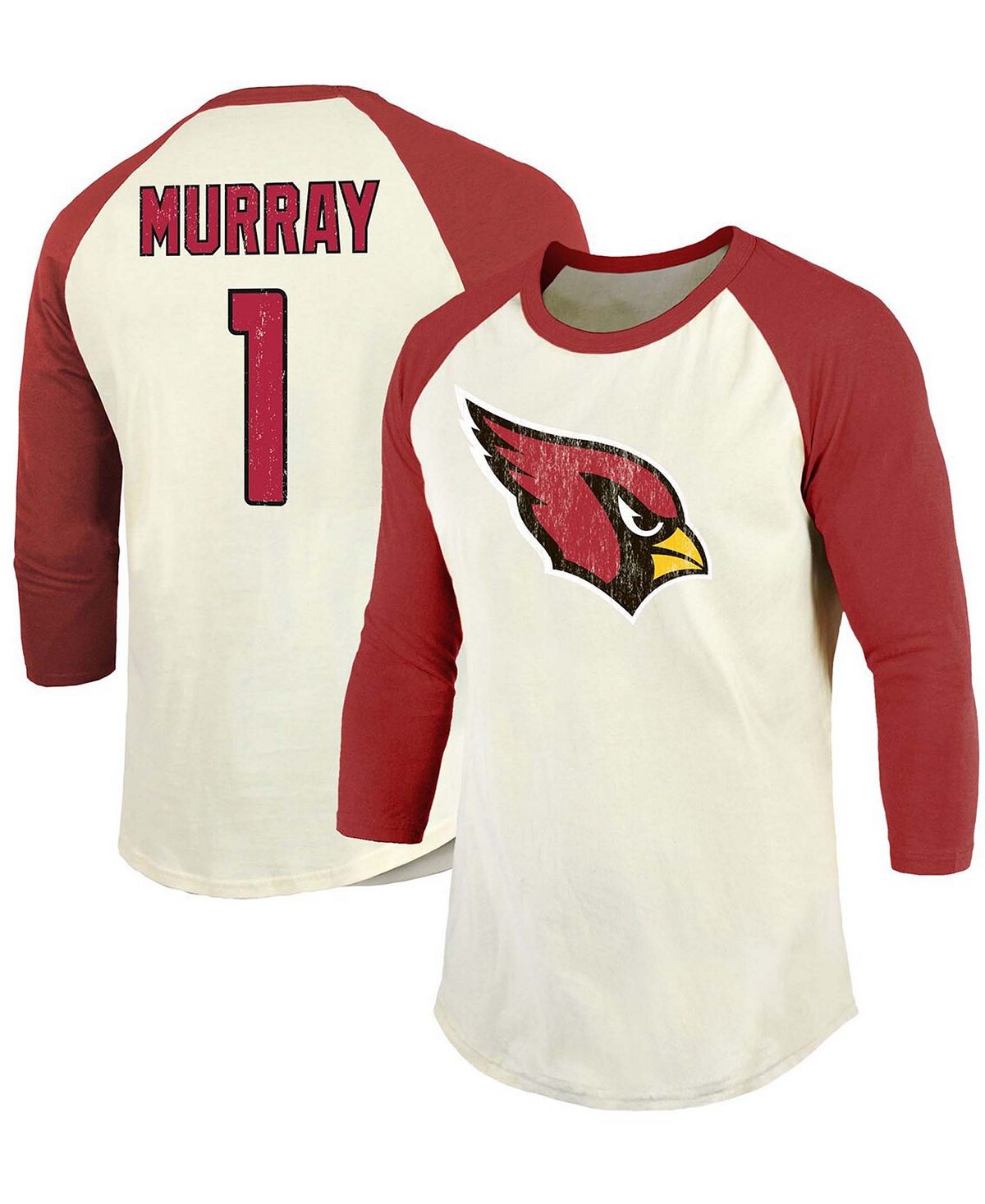 Мужская футболка kyler murray cream, cardinal arizona cardinals в винтажном стиле, имя игрока, номер, футболка с рукавами реглан и 3/4 Fanatics, мульти - фото