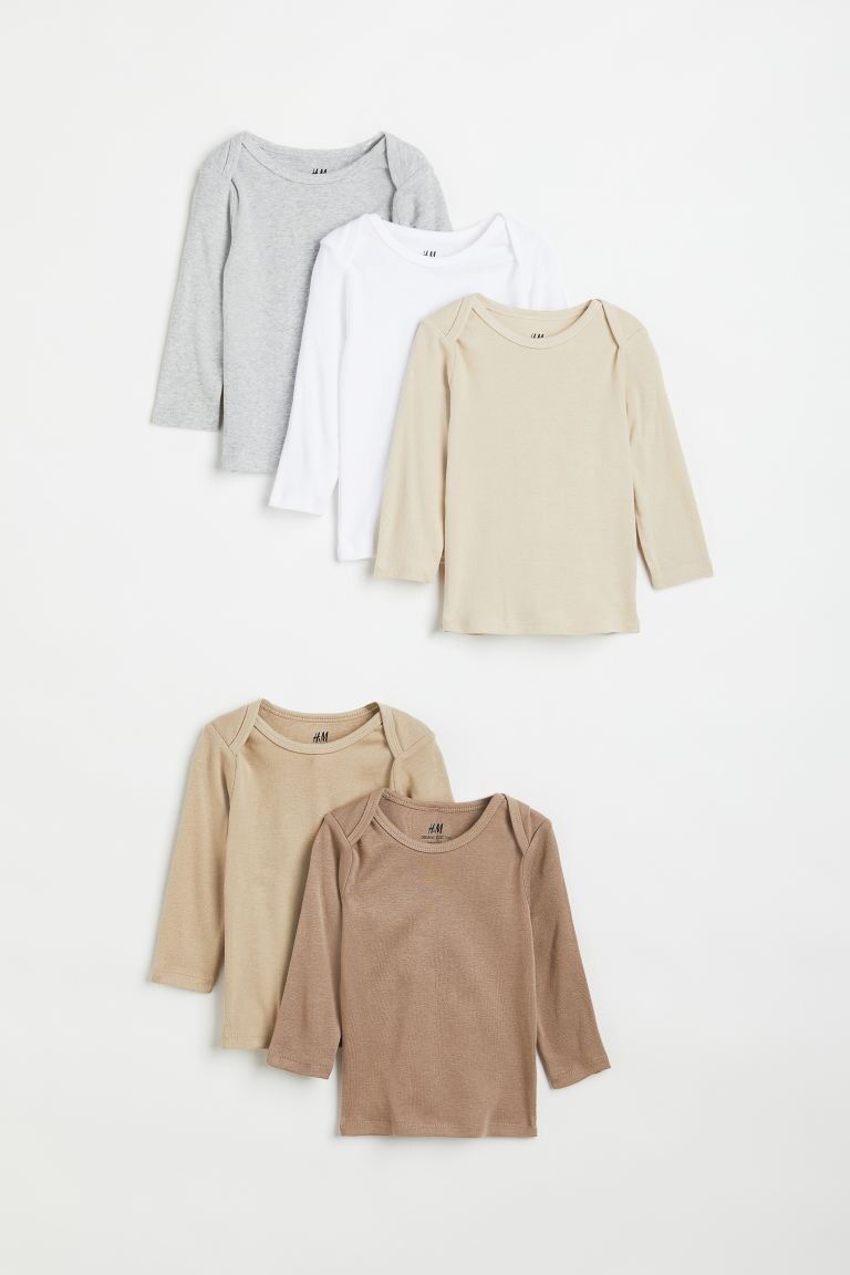Топ из 5 хлопков H&M, темно-бежевый/светло-бежевый/белый