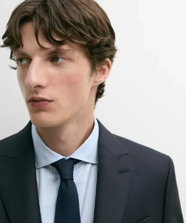Костюмный блейзер из шерсти, Massimo Dutti, черный — фото 3