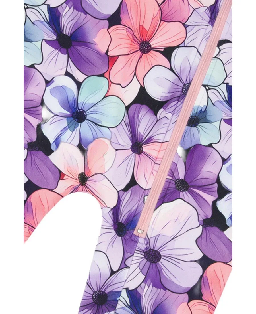 Термобелье комбинезон с цветочным принтом Deux par Deux, Purple Floral Print — фото 4