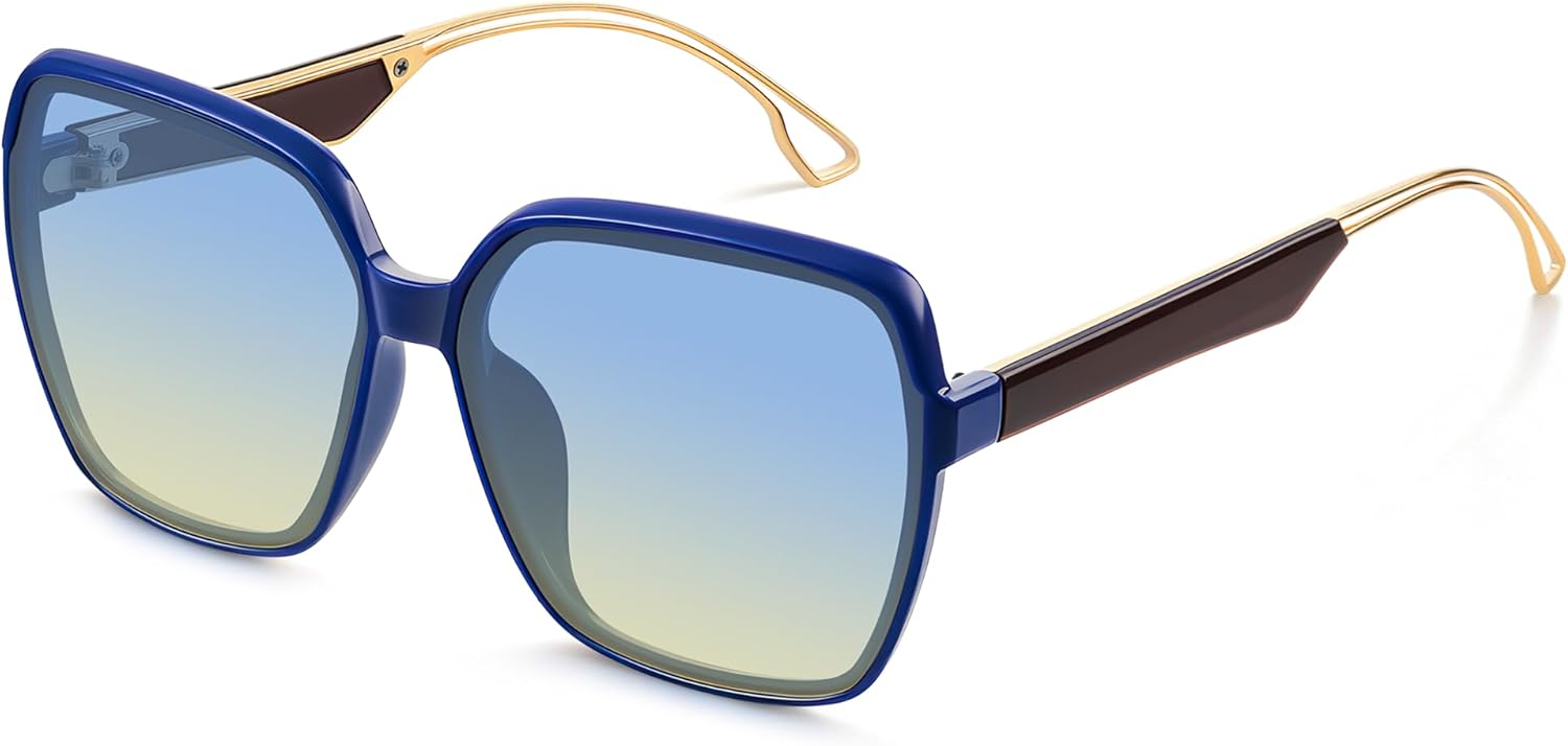 

Большие солнцезащитные очки для женщин в стиле ретро, ​​квадратные солнцезащитные очки в стиле 70-х, модные, крупные, широкие, с защитой от УФ-излучения ELITERA, A3-blueyellow