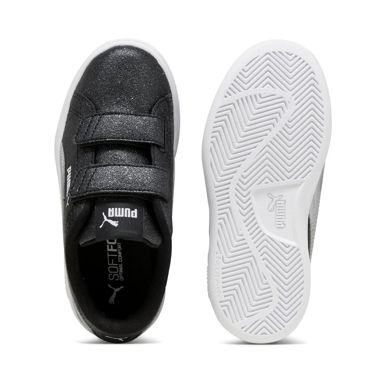Детские кроссовки с блестками Smash 3.0 Glitz Glam PUMA, Schwarz Silber Weiss — фото 4