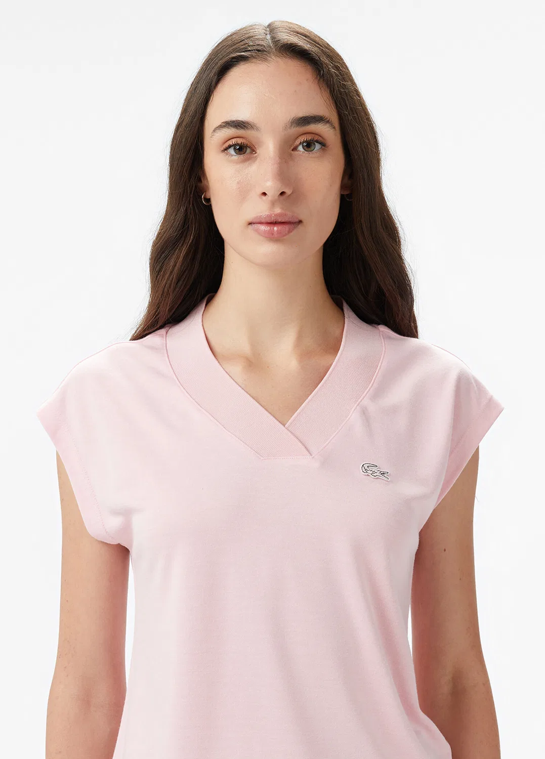 Футболка Lacoste Slim Fit с V-образным вырезом, приталенная, розовый — фото 4