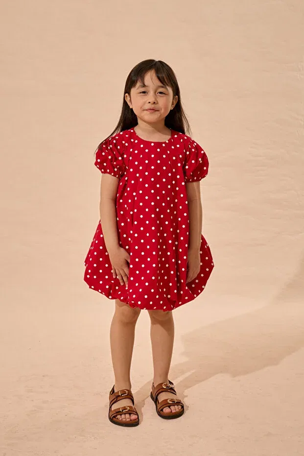 Детское платье для девочек с принтом Fahhar Kids, White Polka Dot — фото 3
