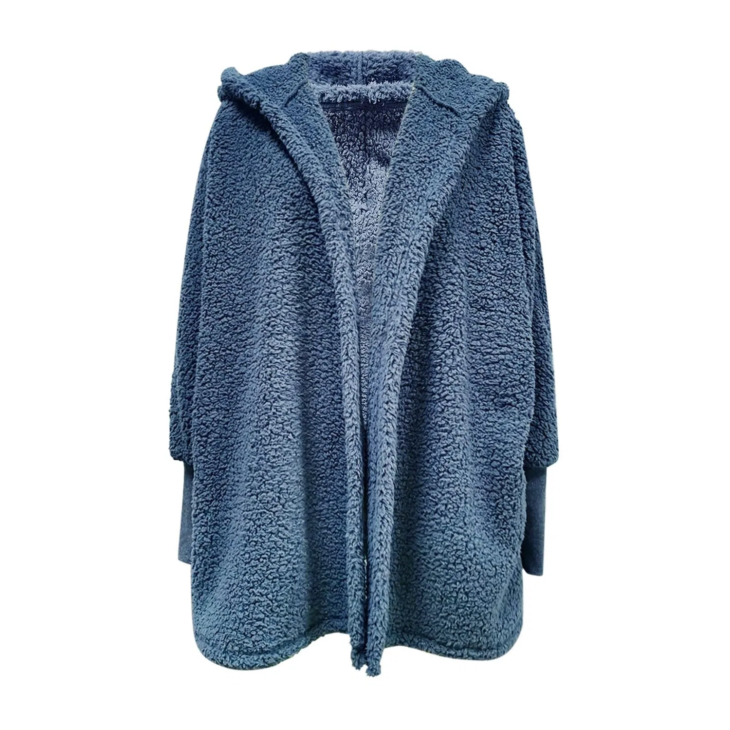 Женское утепленное пальто-кардиган с капюшоном Oversized Fleece Hooded Jacket, blue — фото 3