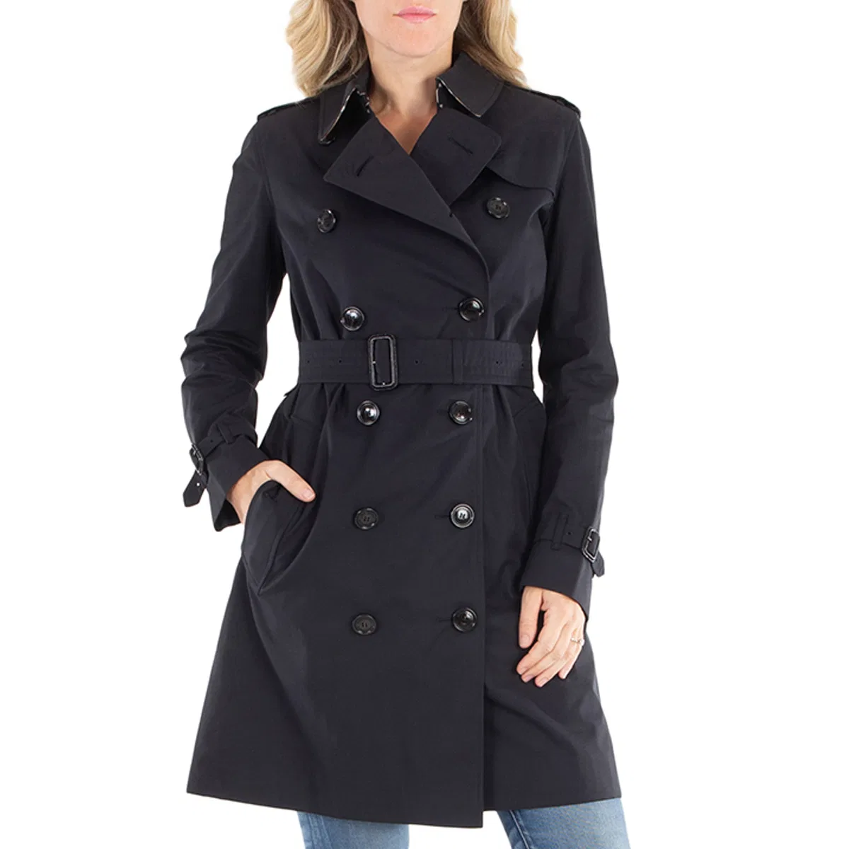 Пальто-тренчкот с двубортной застежкой The Kensington Burberry, Midnight