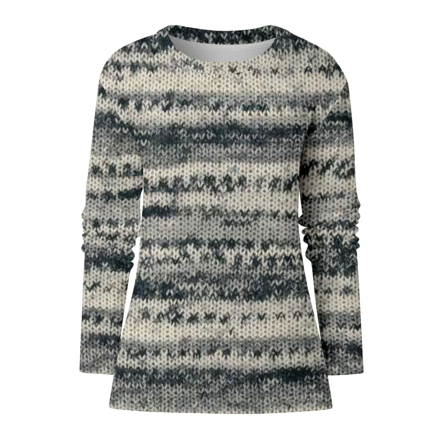 Женский свитшот с принтом Mountain Women's Warm Elegant Mountain Printed Crew Neck Comfortable Long Sleeve Knitted Sweatshirt Casual Winter Crew Neck Sweater, T-green — фото 2