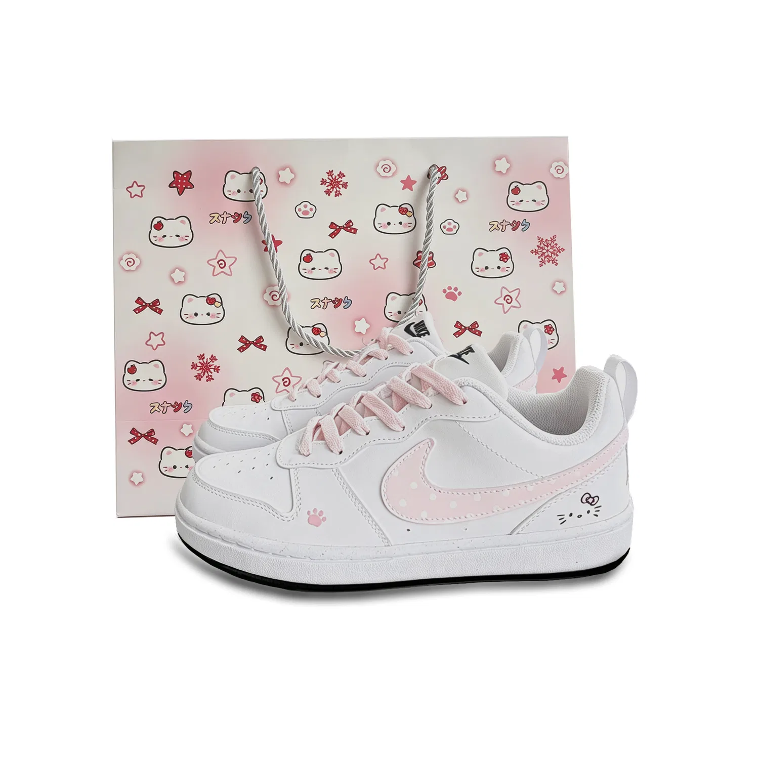 Детские кеды для мальчиков и девочек с принтом Nike Court Borough, White Pink