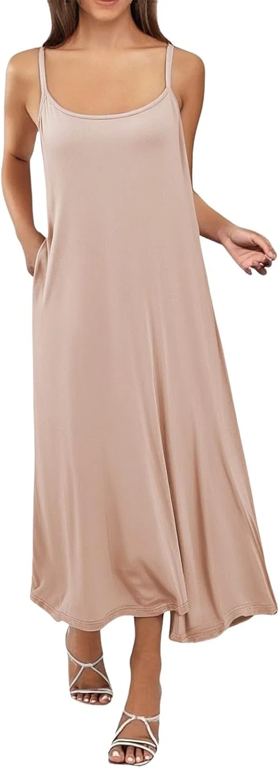 Женское длинное платье на бретелях с регулировкой, Beige