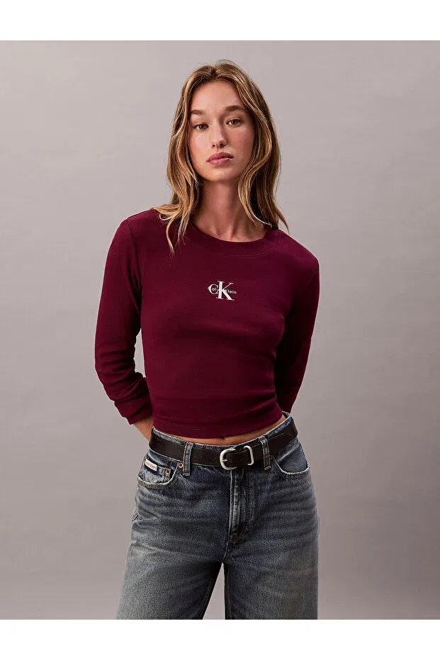 Женская хлопковая футболка с длинным рукавом Calvin Klein, Burgundy