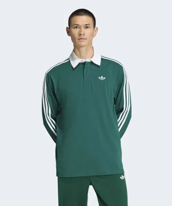 Поло с длинным рукавом, 3-полосное, Adidas, зеленый