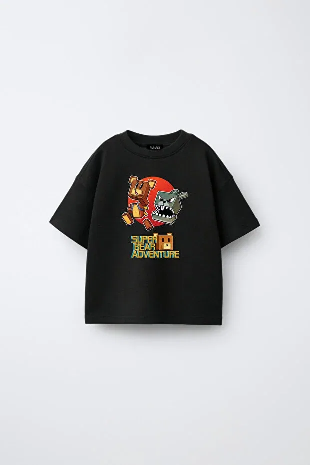 Детская футболка для мальчиков с принтом Super Bear Adventure Fasardi, Black