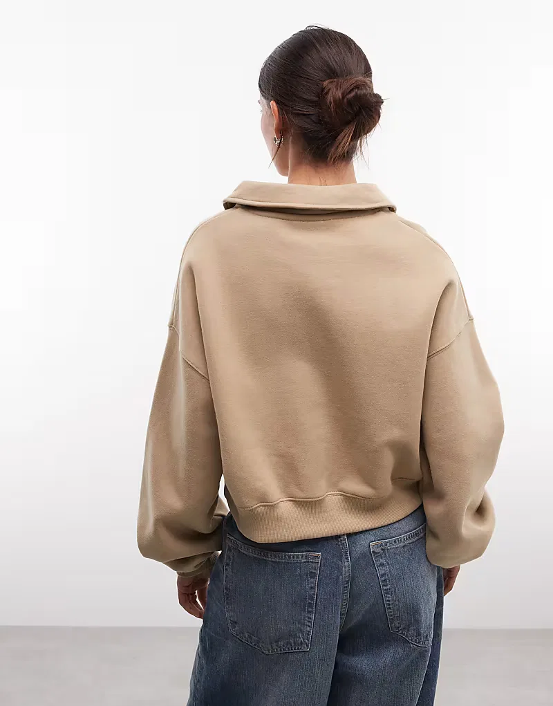 Укороченная флисовая рубашка-поло Nike Studio Fleece Oversized, бежевый — фото 4