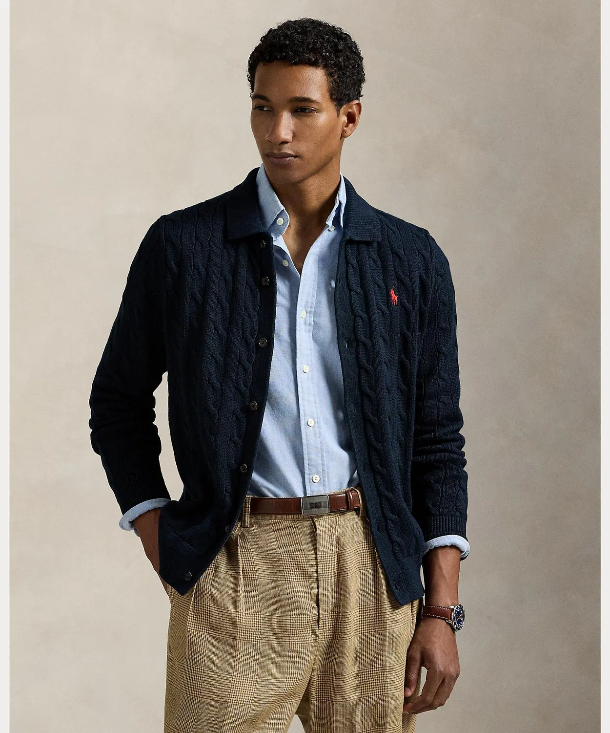 Мужской хлопковый кардиган с длинным рукавомPOLO RALPH LAUREN, Синий