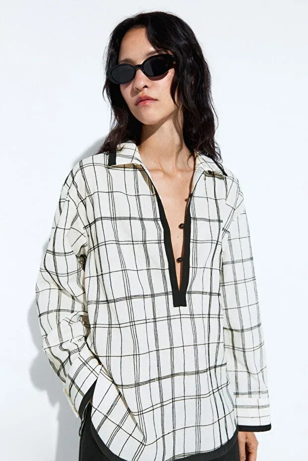 Женская рубашка с геометрическим принтом Massimo Dutti, White — фото 2