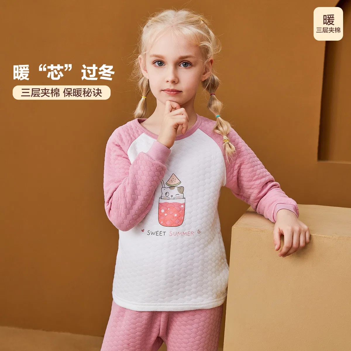 Детское нижнее белье для девочек с длинным рукавом Red bean, Fuchsia — фото 3