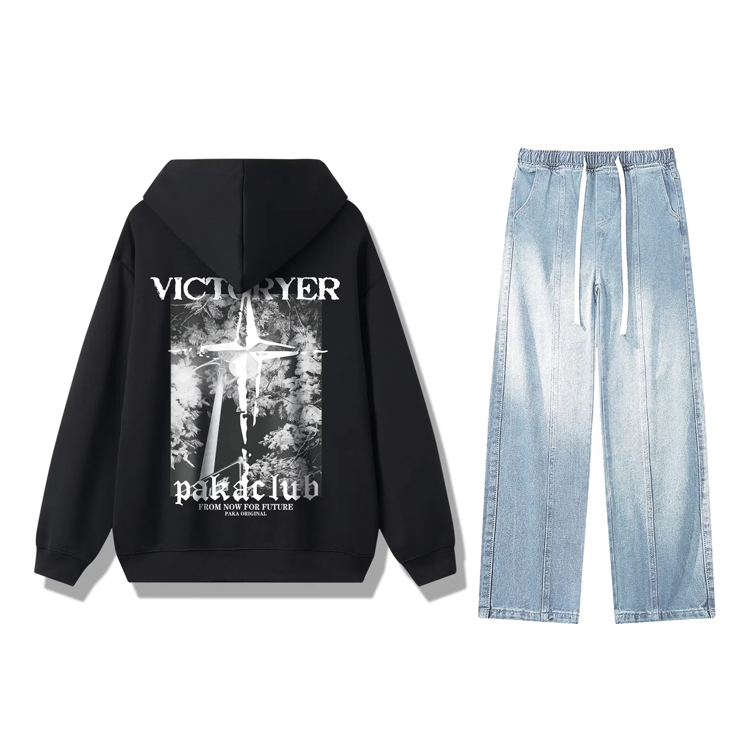 Детский комплект свитшот с капюшоном PAKA, Black Top+Light Blue Pants