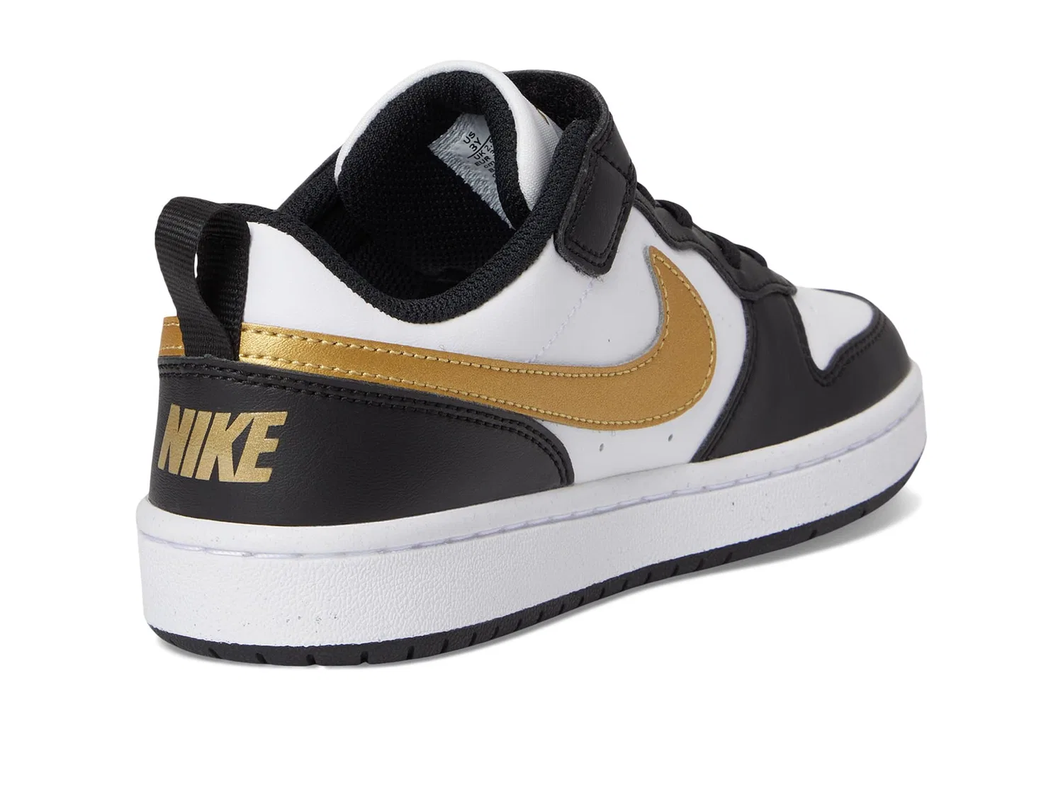 Детские кроссовки для мальчиков с эластичными шнурками NIKE Court Borough Low Recraft, Black Metallic Gold Black White — фото 3