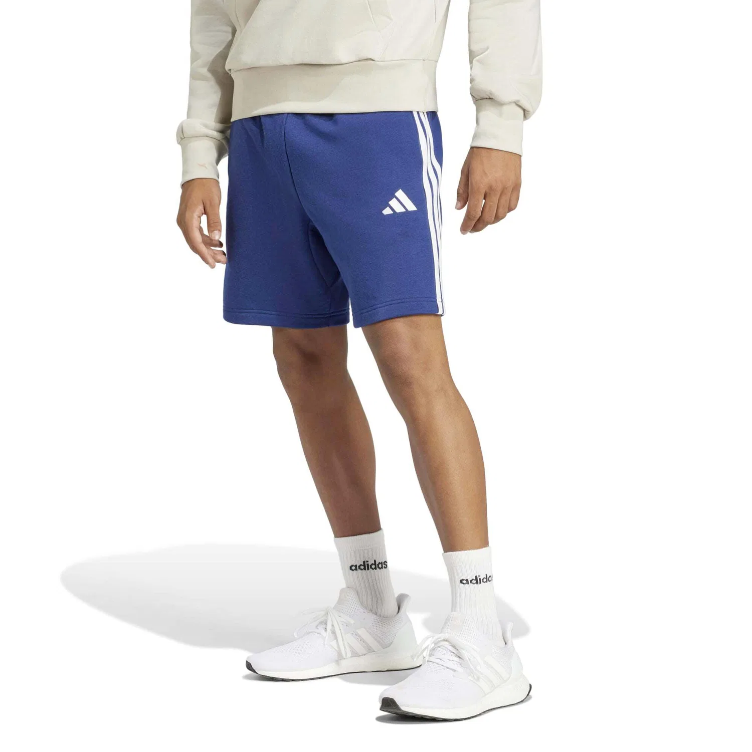 Мужские спортивные шорты с утяжкой Adidas Essentials 3S French Terry Shorts, Dunkelblau Weiss — фото 2